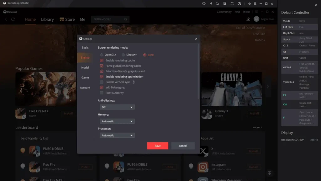 gameloop settings engine