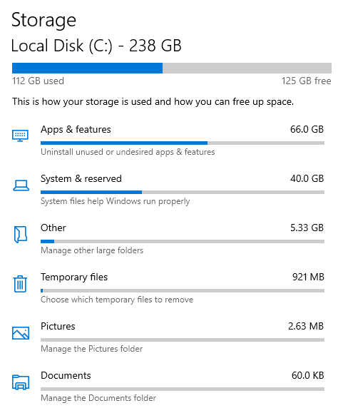 storage settings
